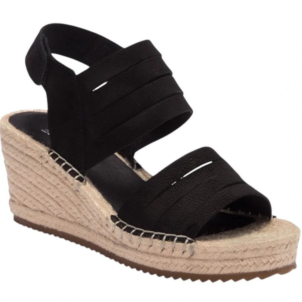 Eileen Fisher Largo Espadrille Suede Wedge Size 7.5 Black